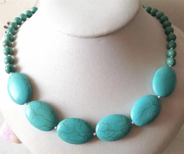 8mm 18x25mm Turkey Turquoise Necklace 18''