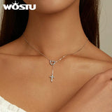925 Silver Love Cross Pendant Necklace for Women