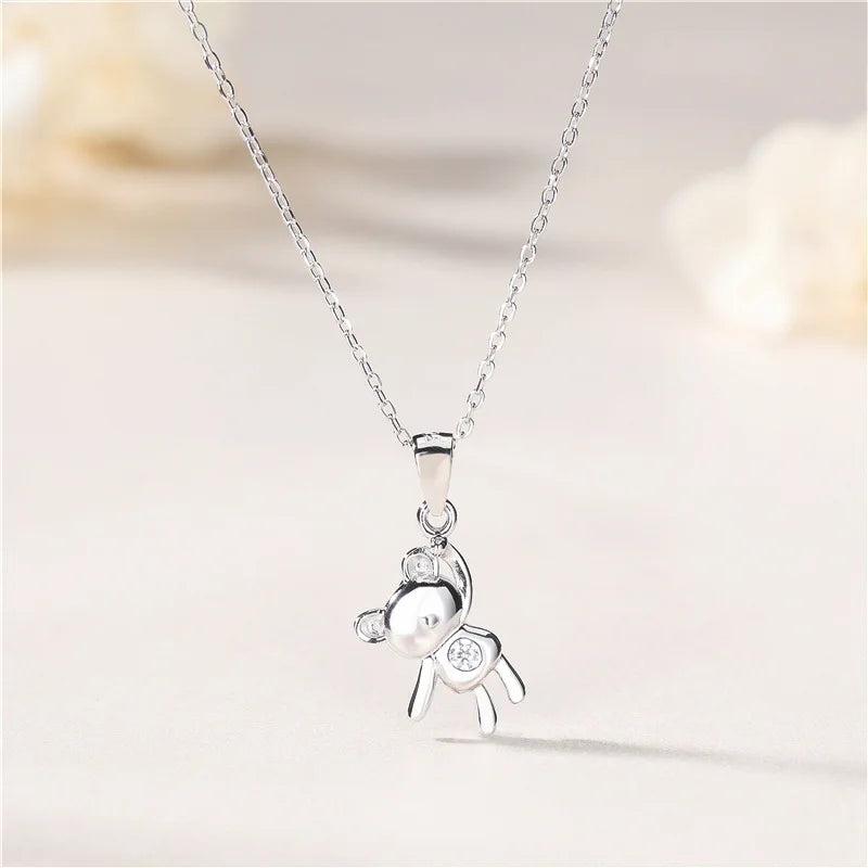 925 Silver Bear Pendant Necklace for Women