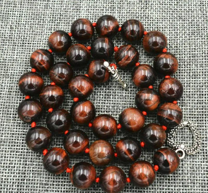 Red Tiger's Eye Gemstone Beads Necklace 18''