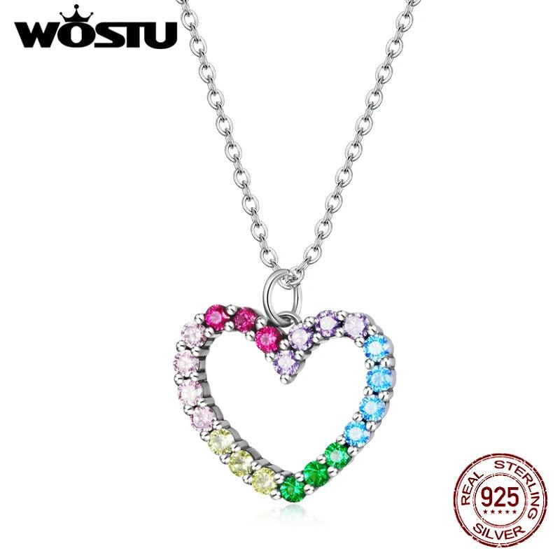 Wostu 925 Silver Rainbow Zircon Necklace for Women