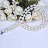 Hand Knotted 2 Rows Fresh Water Rice Pearl Necklace 8-9mm