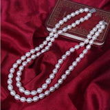 Hand Knotted 2 Rows Fresh Water Rice Pearl Necklace 8-9mm