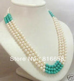 7-8mm Freshwater Pearl & Turquoise Necklace