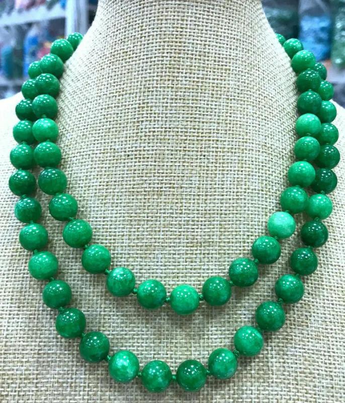 8mm 10mm 12mm Green Jadeite Round Gemstone Beads Necklace 32''