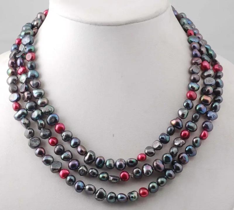 Freshwater Pearl Necklace Red Baroque 8-9mm Beads