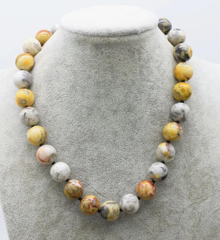 14mm Ocean Agate Round Yellow Necklace 18-Inch Beads Nature