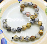 14mm Ocean Agate Round Yellow Necklace 18-Inch Beads Nature