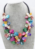 Multicolor Shell Flower Necklace 18inch Baroque Freshwater Pearl Beads