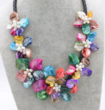 Multicolor Shell Flower Necklace 18inch Baroque Freshwater Pearl Beads