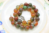14mm Red/Green Agate Smooth Round Necklace 18inch Beads Nature