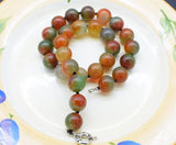 14mm Red/Green Agate Smooth Round Necklace 18inch Beads Nature