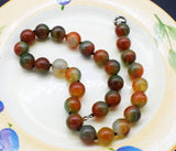 14mm Red/Green Agate Smooth Round Necklace 18inch Beads Nature