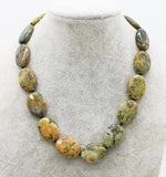 Green Peacock Agate Necklace 18 Inch Beads for Women