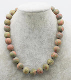 Green Agate Round 12/14mm Necklace 17-inch