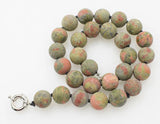 Green Agate Round 12/14mm Necklace 17-inch