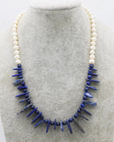 Freshwater Pearl Lapis Quartz Necklace 18in