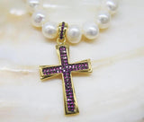 Freshwater Pearl Cross Pendant Necklace with Zircon Beads