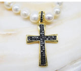 Freshwater Pearl Cross Pendant Necklace with Zircon Beads