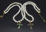 Freshwater Pearl Cross Pendant Necklace with Zircon Beads