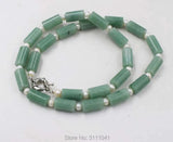 Green Jade Pillar Freshwater Pearl Necklace 19inch