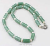 Green Jade Pillar Freshwater Pearl Necklace 19inch