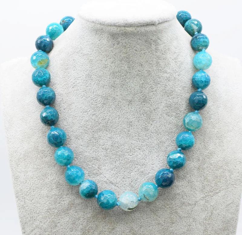 14mm Agate Round Faceted Necklace 18inch Beads Nature