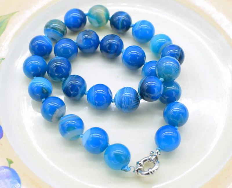 14mm Veins Agate Smooth Round Necklace 18inch Beads Nature