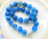 14mm Veins Agate Smooth Round Necklace 18inch Beads Nature