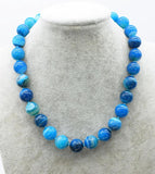 14mm Veins Agate Smooth Round Necklace 18inch Beads Nature