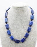 Natural Lapis Lazuli Beaded Necklace 19 Inch Round/Oblong 6mm & 15x20mm Women