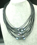 Freshwater Pearl Egg Leather Necklace 18-22inch