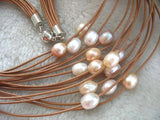Freshwater Pearl Egg Leather Necklace 18-22inch