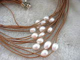 Freshwater Pearl Egg Leather Necklace 18-22inch