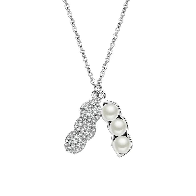 925 Sterling Silver Peanut Pearl Pendant Necklace Zircon Jewelry for Women
