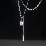 925 Silver Square Zircon Choker Y Chain Necklace