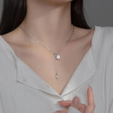 925 Silver Square Zircon Choker Y Chain Necklace