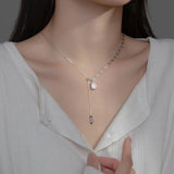 925 Silver Square Zircon Choker Y Chain Necklace