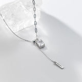 925 Silver Square Zircon Choker Y Chain Necklace