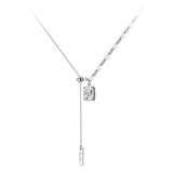 925 Silver Square Zircon Choker Y Chain Necklace