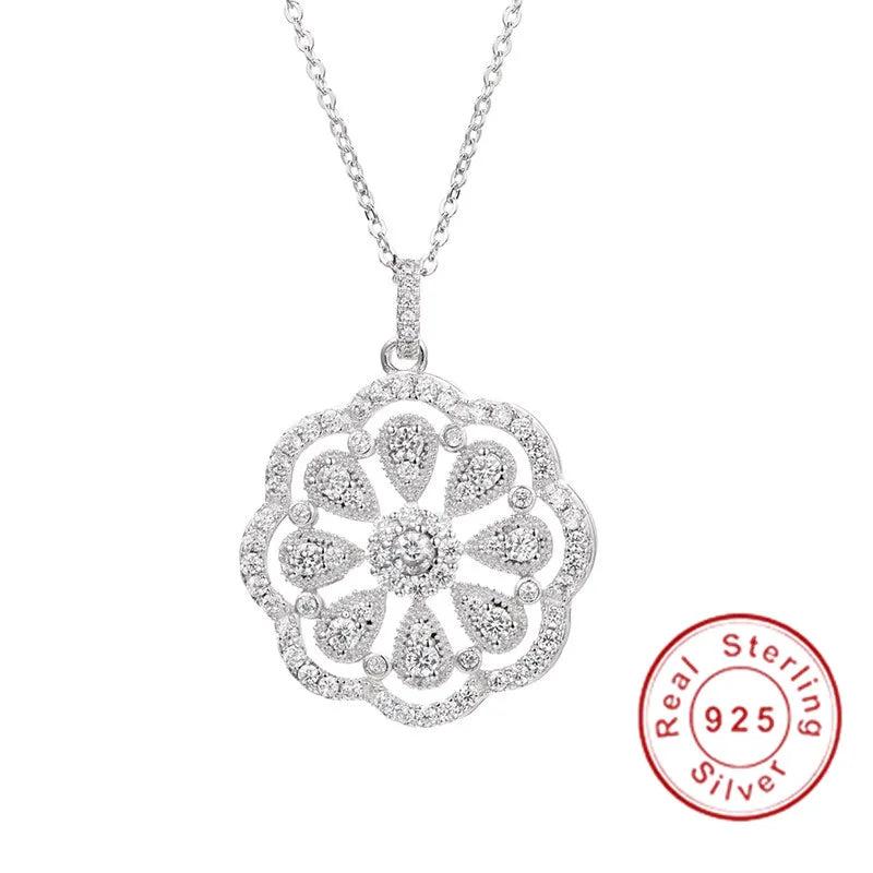 Flower Necklace Pendant 925 Silver High SONA Diamond Women Birthday Gift