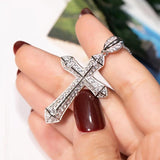 925 Sterling Silver Cross Pendant Necklace with Clear Pave SONA Diamond