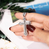 925 Sterling Silver Cross Pendant Necklace with Clear Pave SONA Diamond
