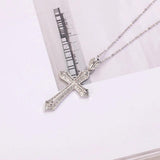 925 Sterling Silver Cross Pendant Necklace with Clear Pave SONA Diamond