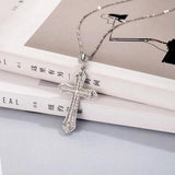 925 Sterling Silver Cross Pendant Necklace with Clear Pave SONA Diamond