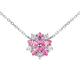 925 Silver Pendant Necklace Women Sakura Flower Pink CZ 40+5cm Chain