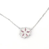 925 Silver Pendant Necklace Women Sakura Flower Pink CZ 40+5cm Chain