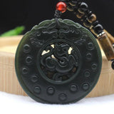 Dark Green Hetian Jade Pixiu Round Pendant Necklace