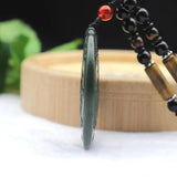 Dark Green Hetian Jade Pixiu Round Pendant Necklace