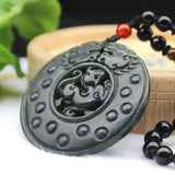 Dark Green Hetian Jade Pixiu Round Pendant Necklace